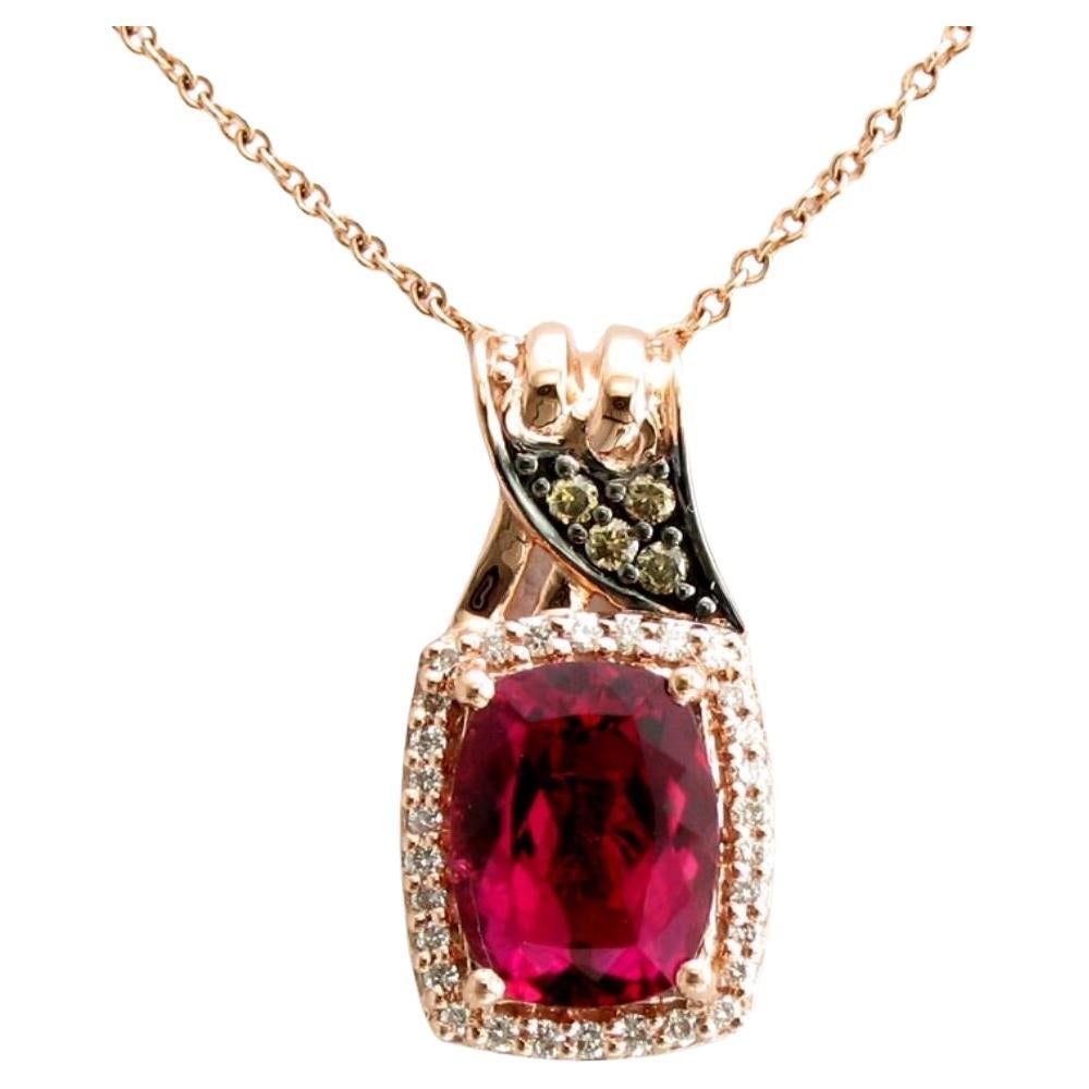 Levian Red Rubellite And Diamond Pendant In 14K Rose Gold For Sale