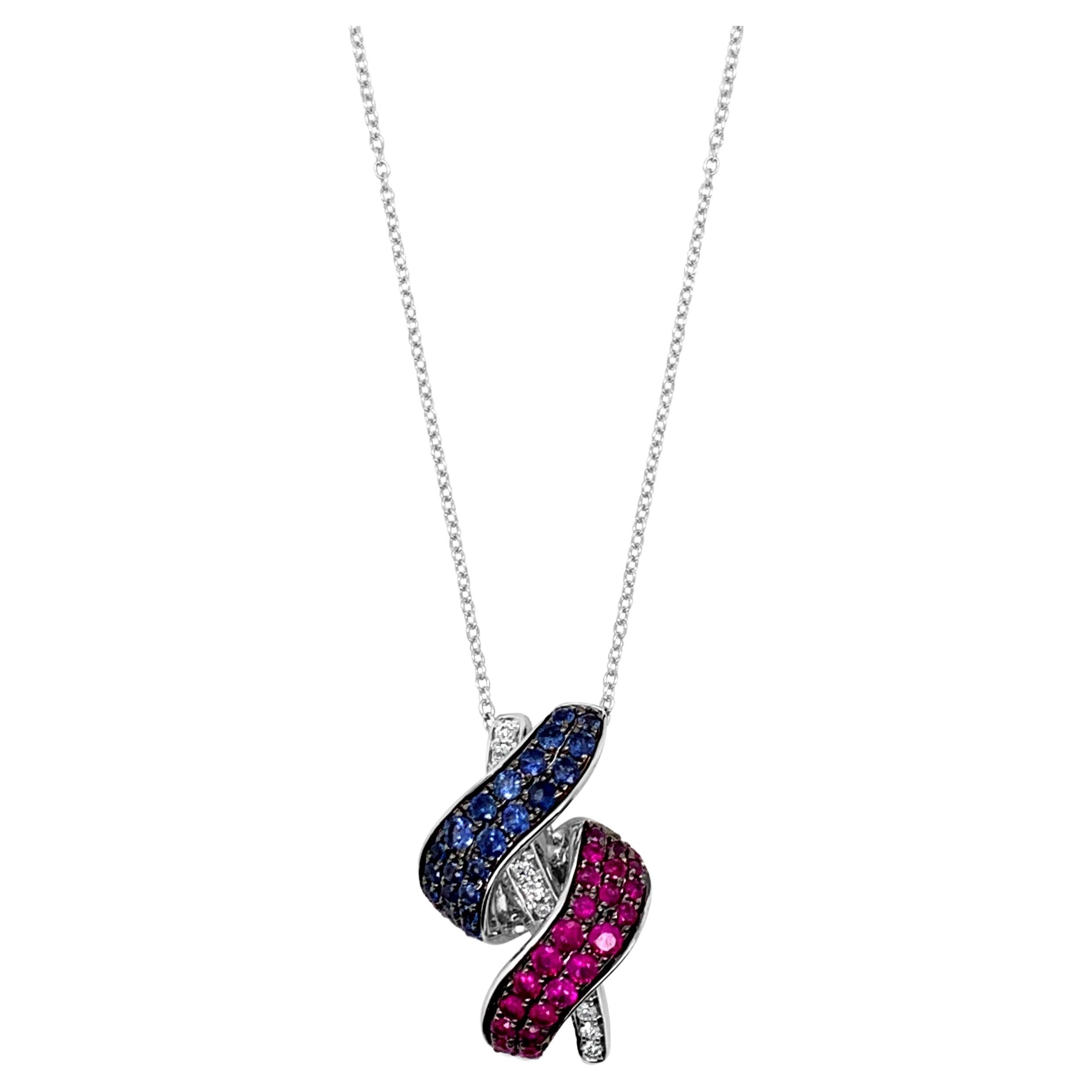 Levian Red Ruby and Diamond Pendant in 14k White Gold For Sale