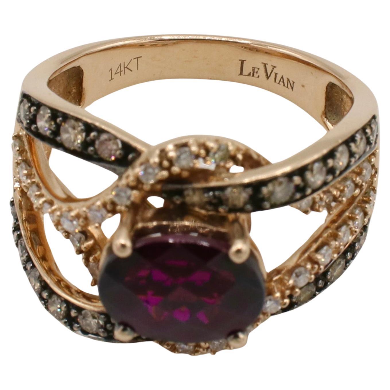 Oval Cut LeVian Rhodolite Garnet and Natural Diamond Wrap Cocktail Band Ring  For Sale
