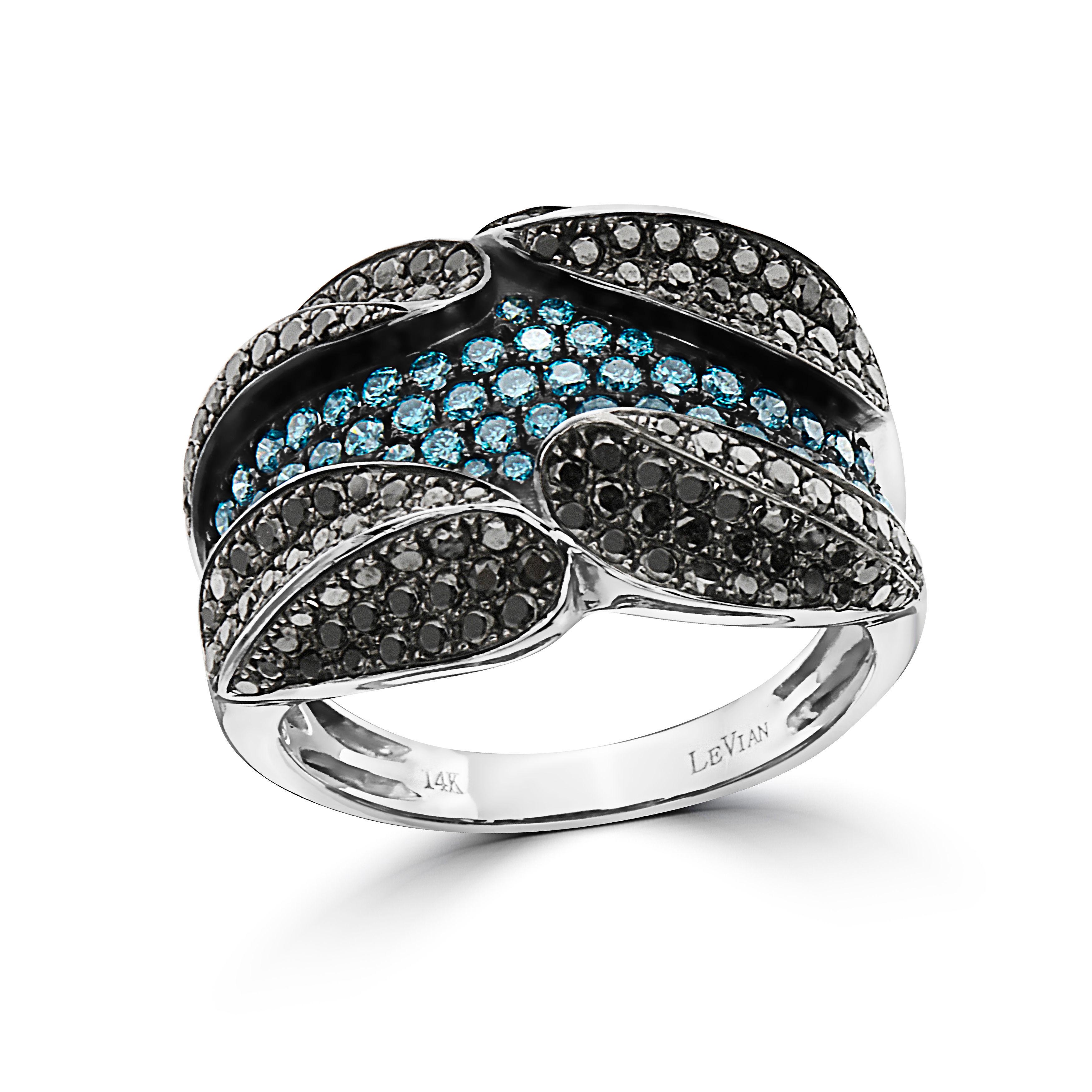 LeVian Ring 1 1/2 Karat feine blaue und schwarze natürliche Diamanten in 14K Weißgold gefasst
