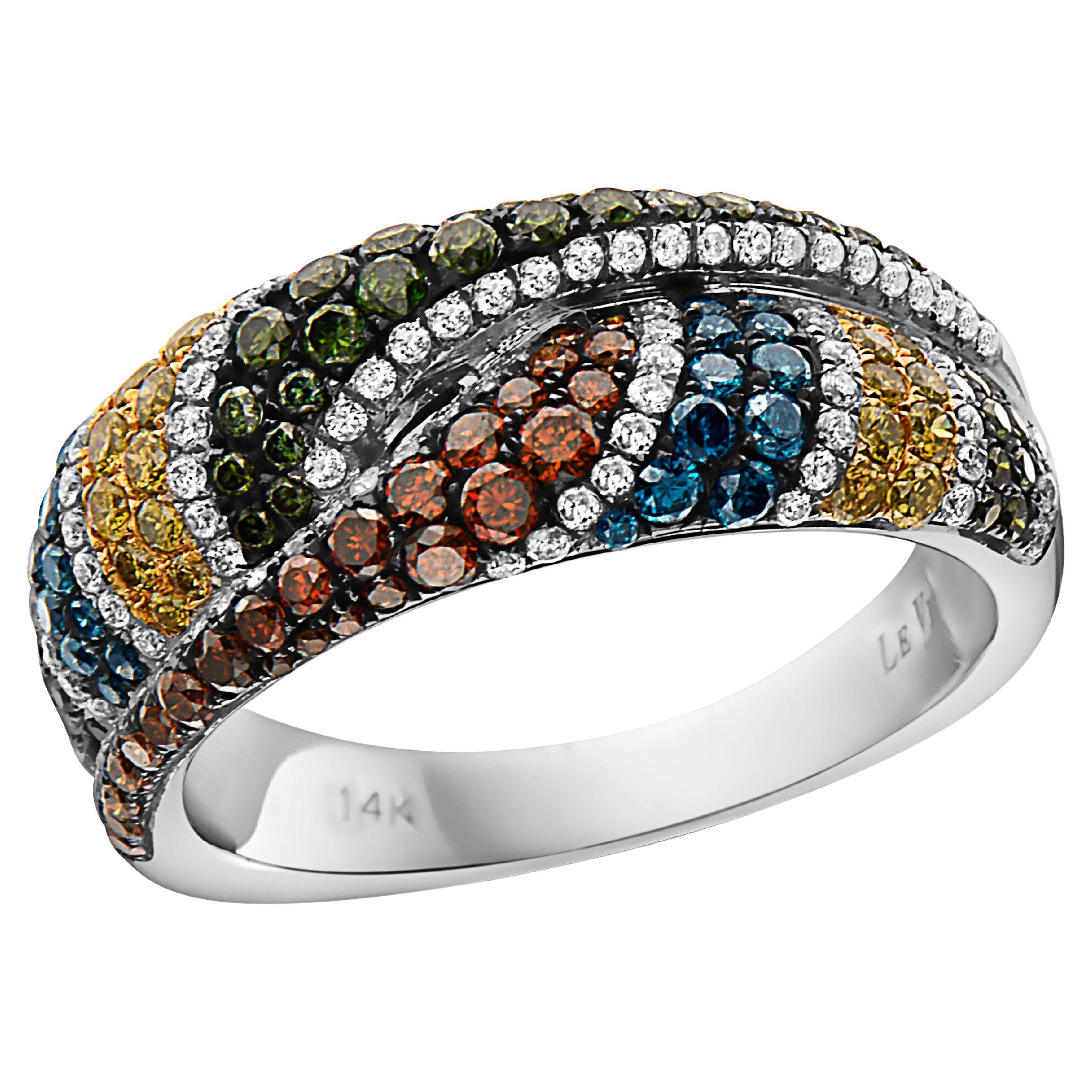 LeVian Ring 1 1/4 Karat blaue, grüne und weiße natürliche Diamanten, in 14 Karat Weißgold