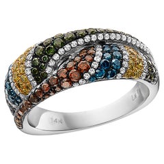 LeVian Ring 1 1/4 Cts Blue, Green, and White Natural Diamonds, in 14K White Gold