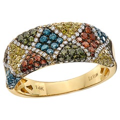 Anello Le Vian con diamante naturale blu giallo bianco da 1 1/4 di carato, incastonato in oro giallo 14 carati