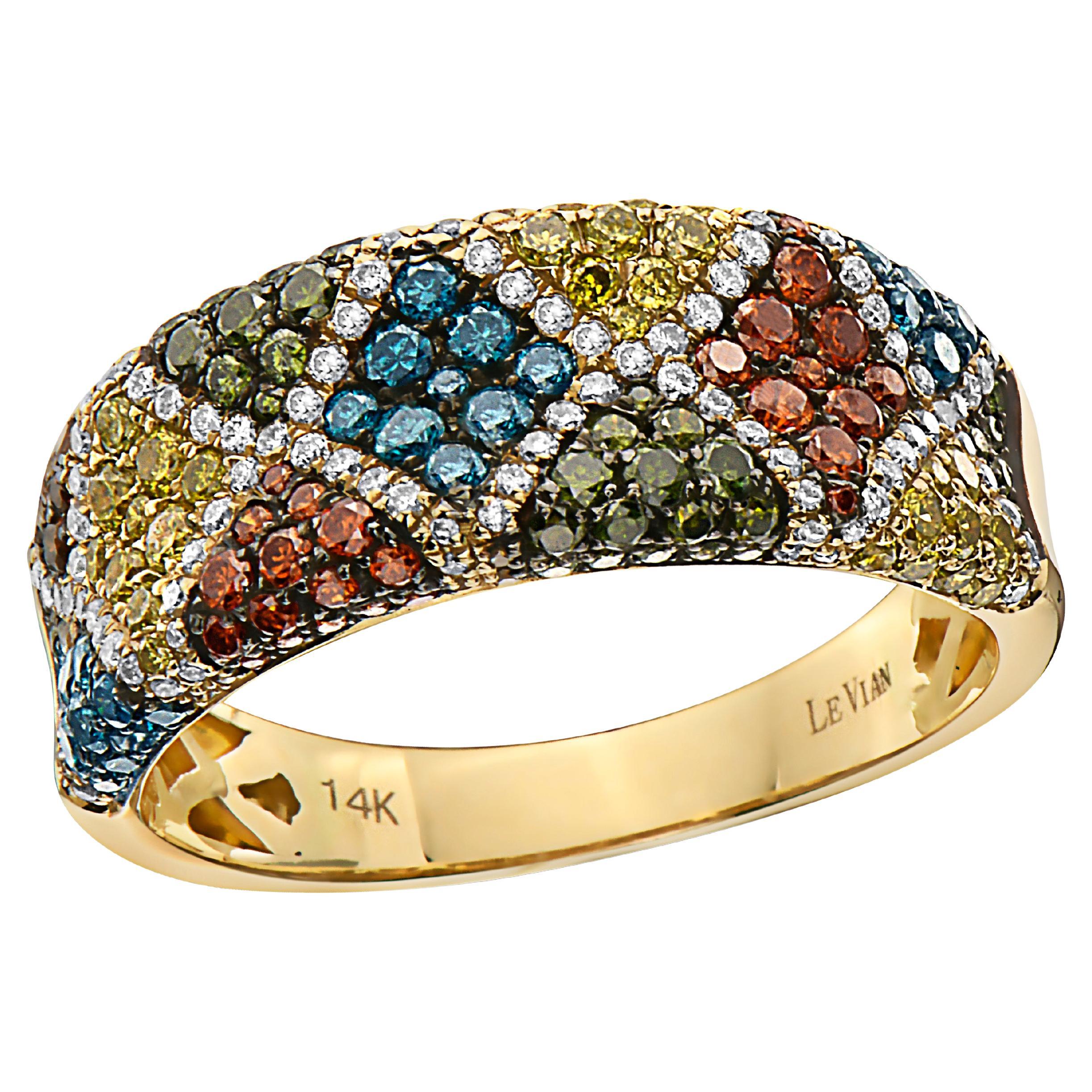 Levian Ring 1 1 4 Cts Blue Yellow White Natural Diamond Set in 14K Yellow Gold For Sale