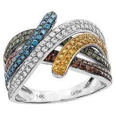 LeVian Ring 1 1/8 Cts Red, Blue and White Natural Diamonds Set in 14K White Gold