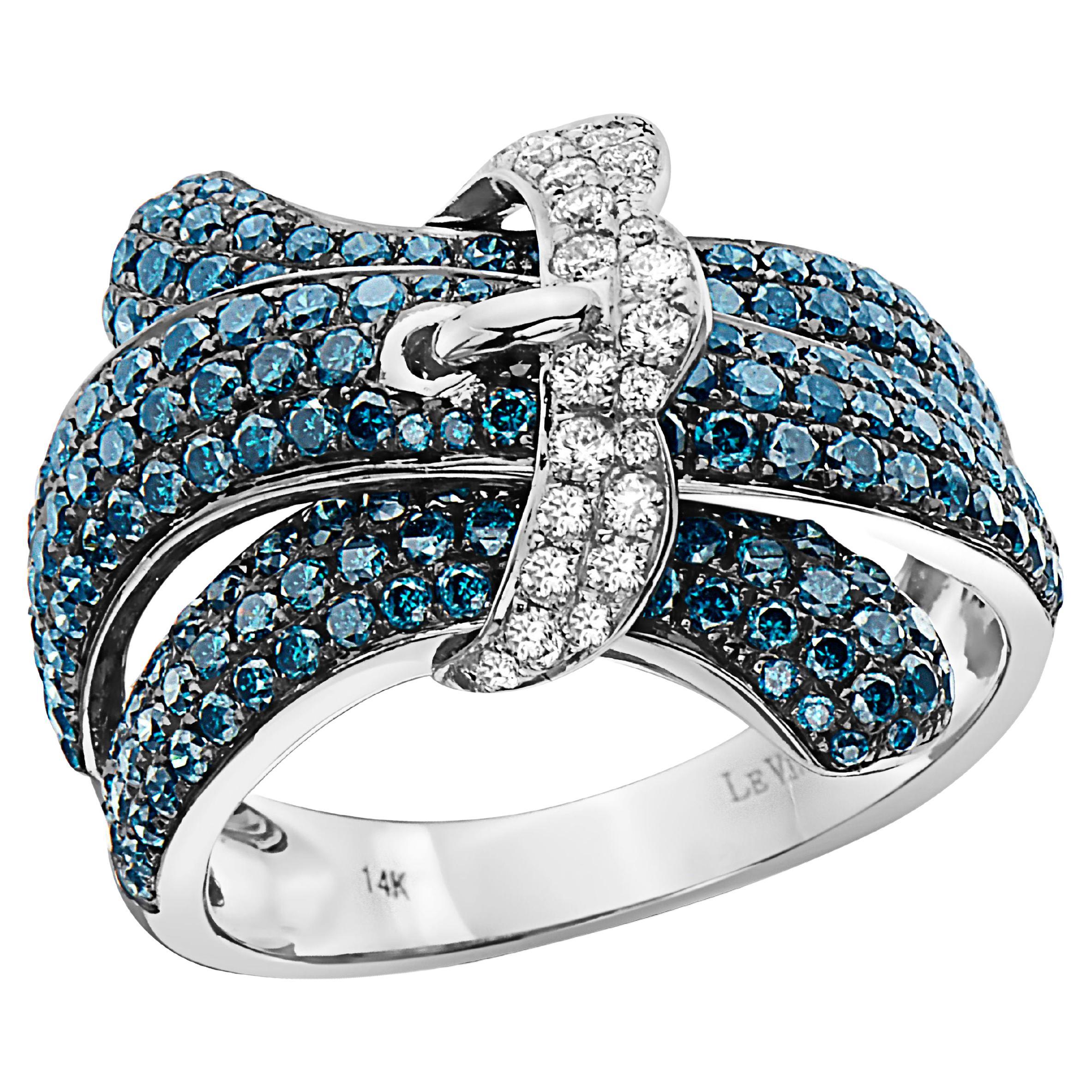 LeVian Ring 1 2/3 Cts White and Blue H SI1 Natural Diamonds, in 14K White Gold For Sale