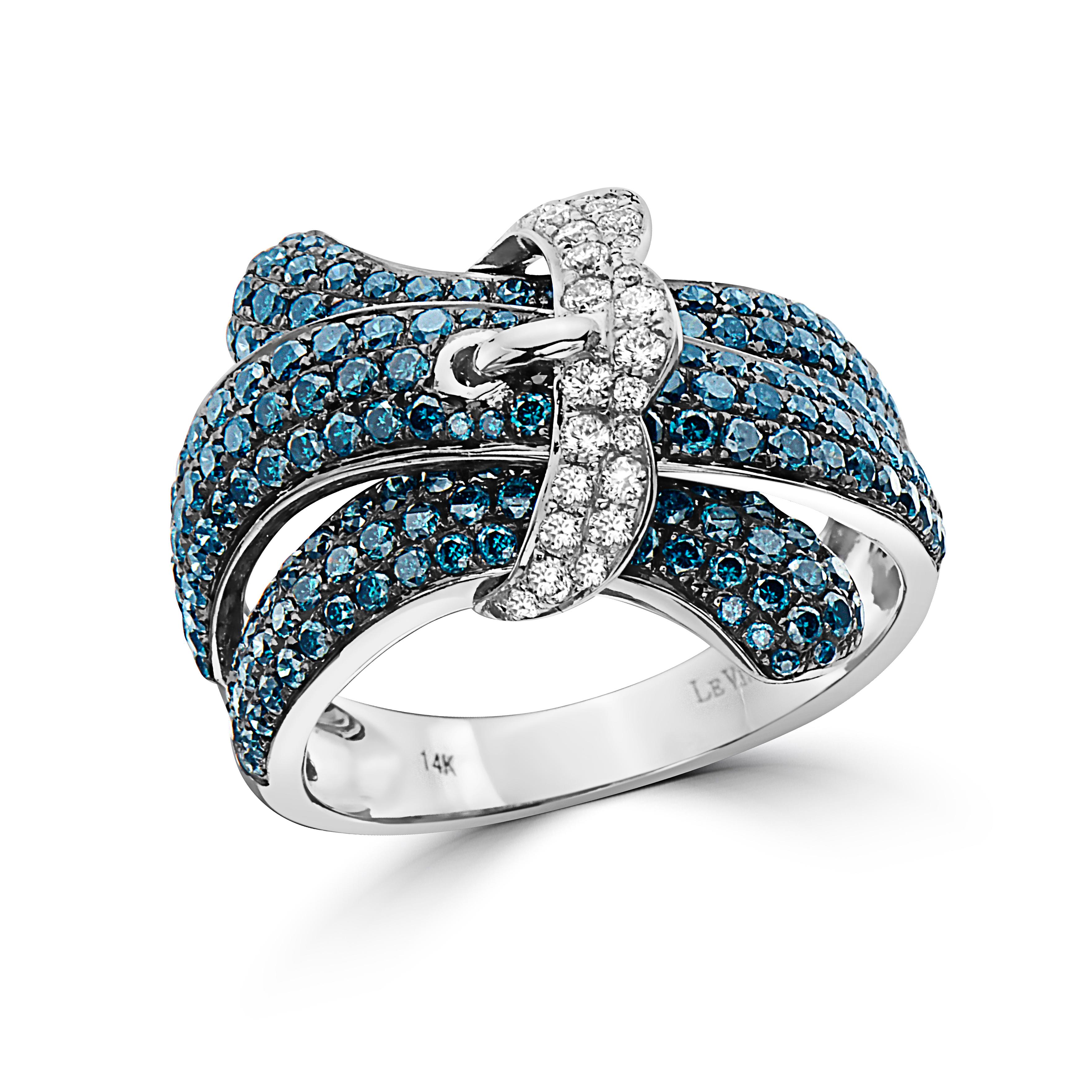 Levian Ring 1 2 3 Cts White and Blue H Si1 Natural Diamonds in 14K White Gold For Sale