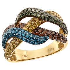 LeVian Ring 1 7/8 Cts Red Yellow Blue Green Natural Diamonds, in 14K Yellow Gold