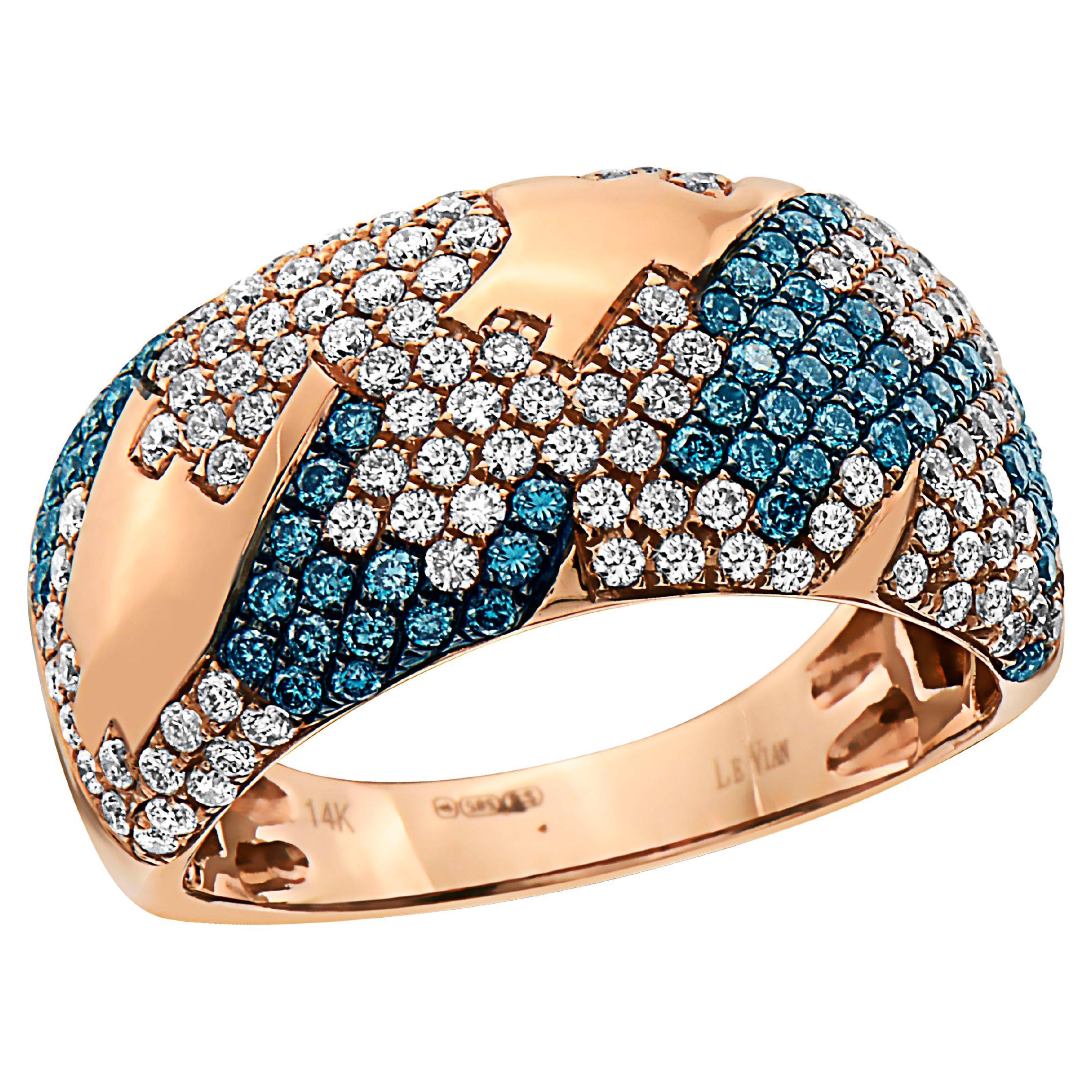 LeVian Ring 1 Karat schöne blaue und weiße natürliche Diamanten in 14K Roségold gefasst im Angebot