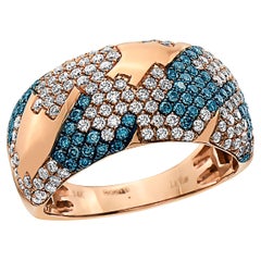 LeVian Ring 1 Cts Beautiful Blue and White Natural Diamonds Set in 14K Rose Gold