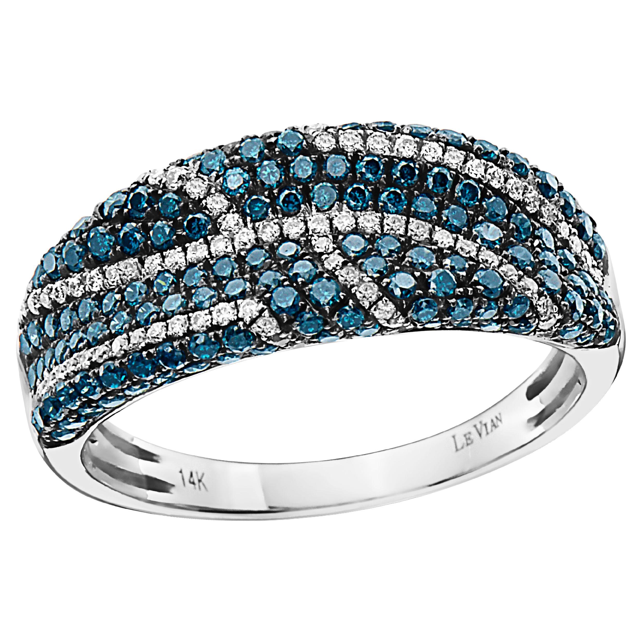 LeVian Ring 1 cts Blue and White Natural H SI1 Diamonds, set in 14K White Gold