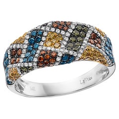 LeVian Ring 1 Cts Blue, Yellow, and White Natural Diamonds Set in 14K White Gold