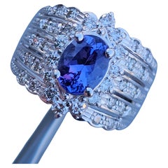 Levian Ring 18k White Gold Oval Tanzanite Chocolate Diamonds Wide Band size 7.25