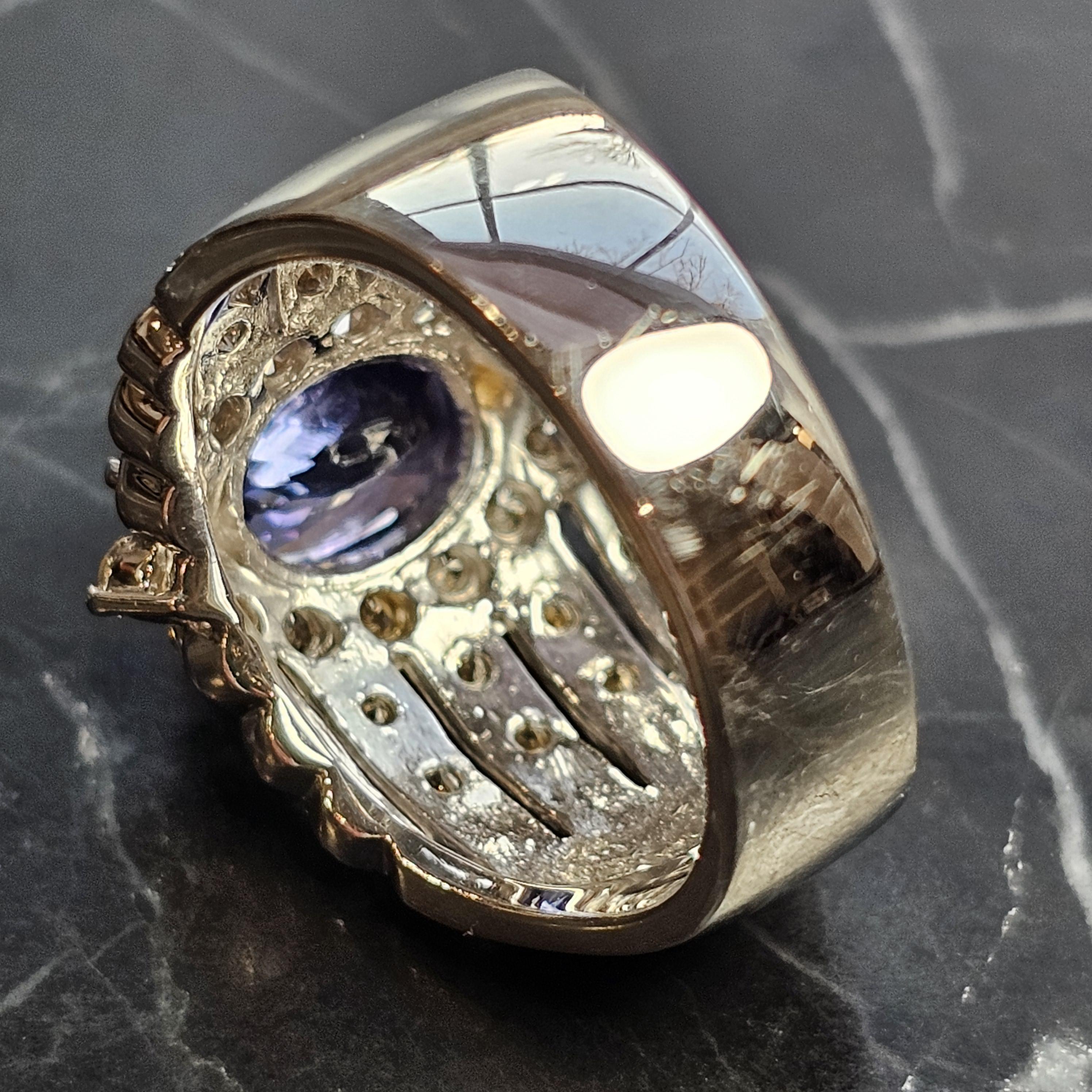 Levian Ring 18k White Gold Oval Tanzanite Chocolate Diamonds Wide Band size 7.25 For Sale 3