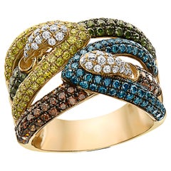 LeVian Ring 2 1/3 Cts White Blue and Yellow Natural Diamonds, in 14K Yellow Gold