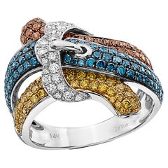 LeVian Ring, 2 1/8 Karat weiße, grüne, blaue natürliche Diamanten, gefasst in 14 Karat Weißgold
