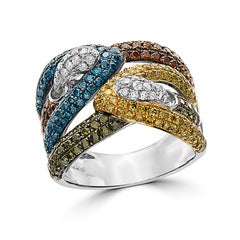 Levian Ring 2 1 8 Cts Yellow Blue White Natural Diamonds Set in 14K White Gold