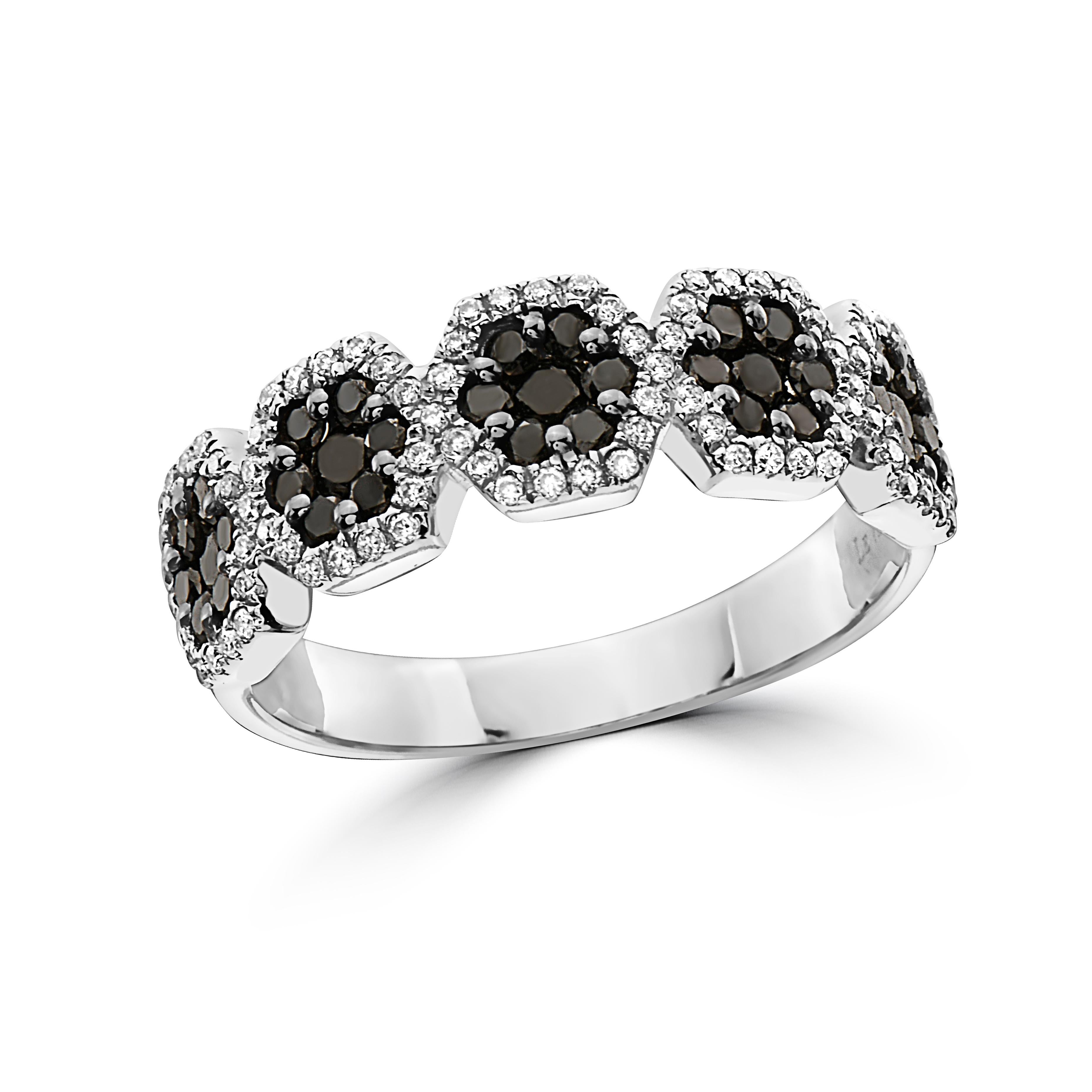 Levian Ring 3 4 Cts Black and White i S12 Natural Diamonds Set in 14K White Gold For Sale