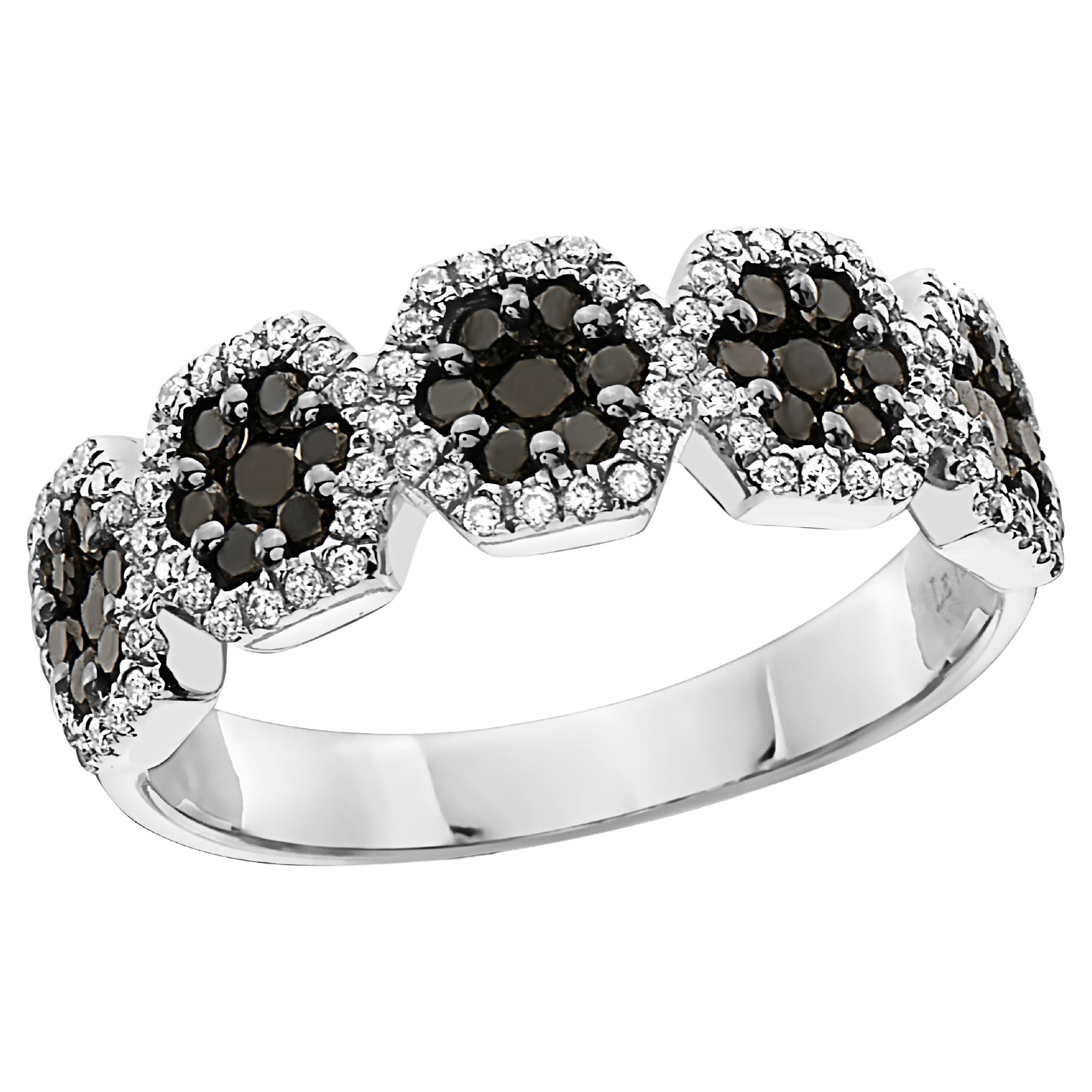 Levian Ring 3 4 Cts Black and White I S12 Natural Diamonds Set in 14K White Gold For Sale
