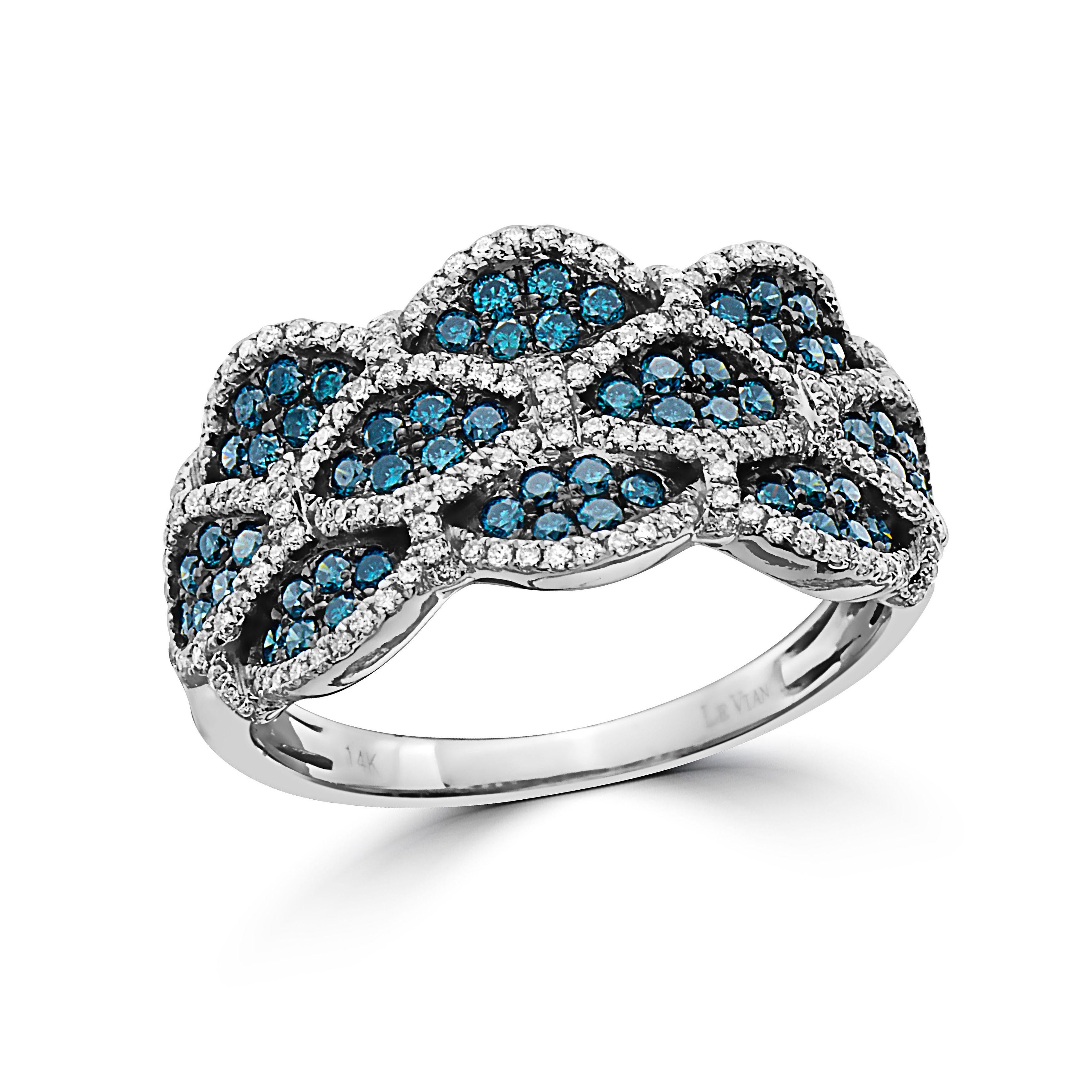 Levian Ring 3/4 Cts Blue and White Natural H SI1 Diamonds, Set in 14K White Gold For Sale