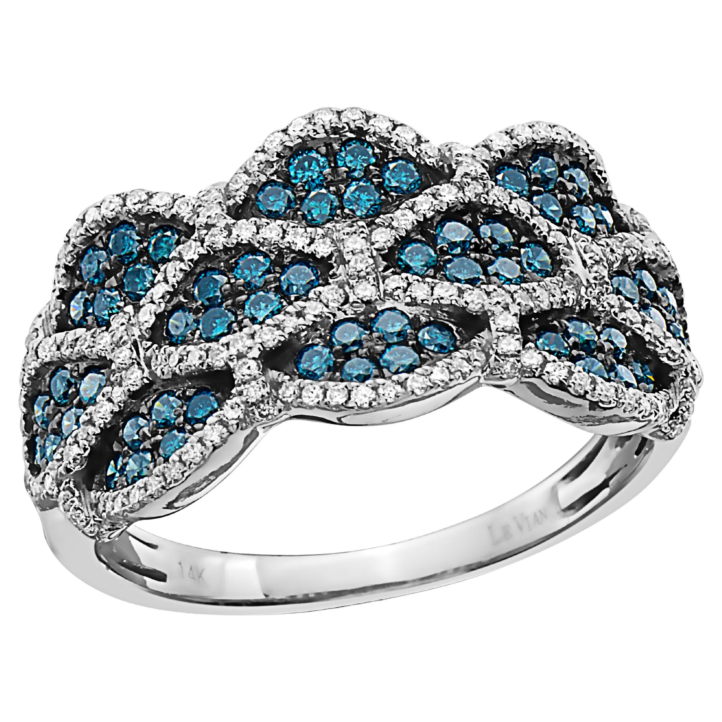 Levian Ring 3 4 Cts Blue and White Natural H Si1 Diamonds Set in 14K White Gold For Sale