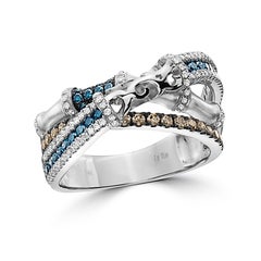 Le Vian Ring 7/8 Cts Blue, Chocolate, White Natural Diamonds, in 14K White Gold