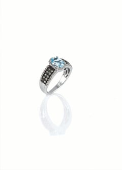 LeVian Ring Aquamarine Chocolate Diamonds Vanilla Diamonds 14K Vanilla Gold