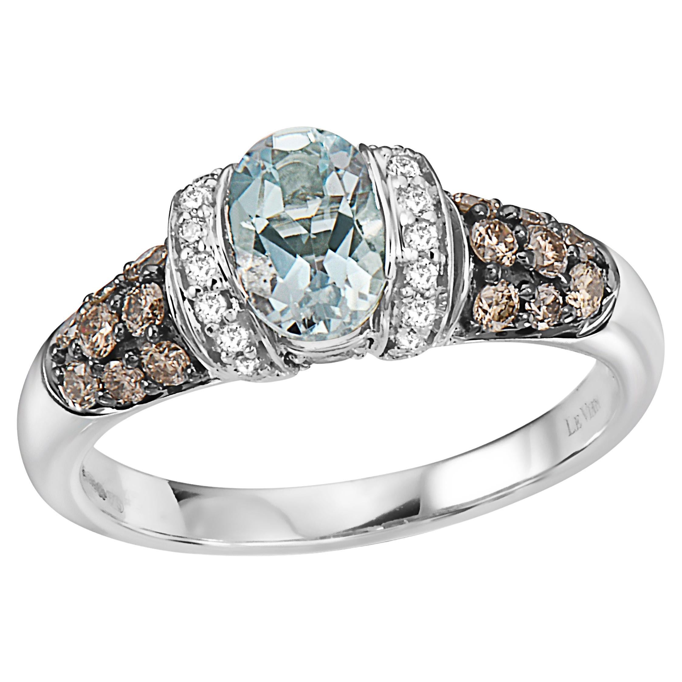 Levian Ring Aquamarine Chocolate White Diamond in 14K White Gold 1 7