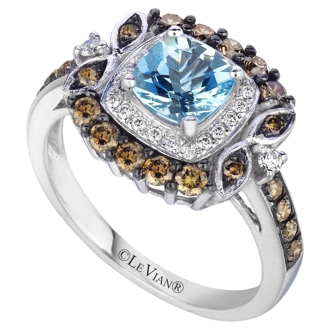 Levian Ring Aquamarine Chocolate White Diamond In 14K White Gold 1 3 8Cts For Sale