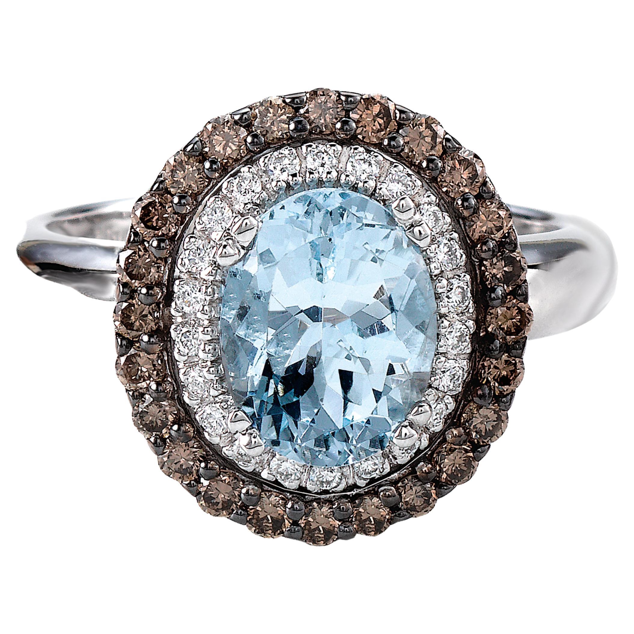 Levian Ring Aquamarine Chocolate White Diamond in 14K White Gold 1 7