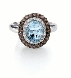 Anello Levian Acquamarina Cioccolato Diamante Bianco in Oro Bianco 14K 1 7 8Cts