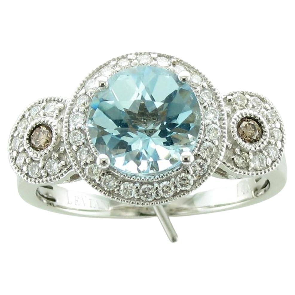 Levian Ring Aquamarine Chocolate White Diamond In 14K White Gold 2Cts For Sale