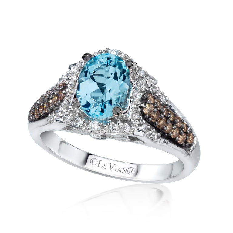Levian Ring Aquamarine Chocolate White Diamond In 14K White Gold For