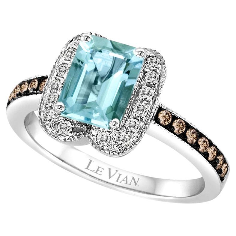 Levian Ring Aquamarine Chocolate White Diamond In 14K White Gold For