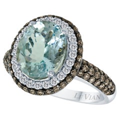 Bague LeVian aigue-marine en or blanc 14 carats Cocktail Aqua ovale 3 7/8 cts