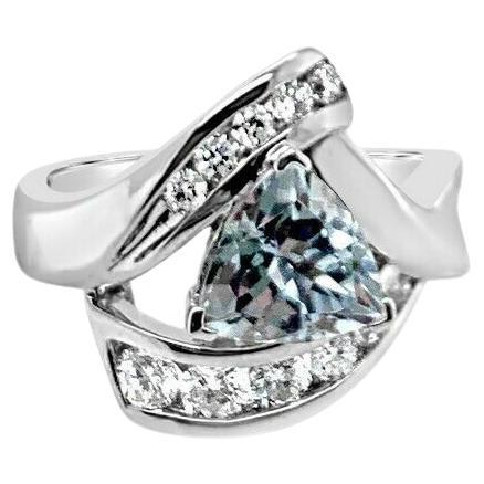 LeVian Ring Aquamarine White Diamonds 14K Vanilla Gold For Sale