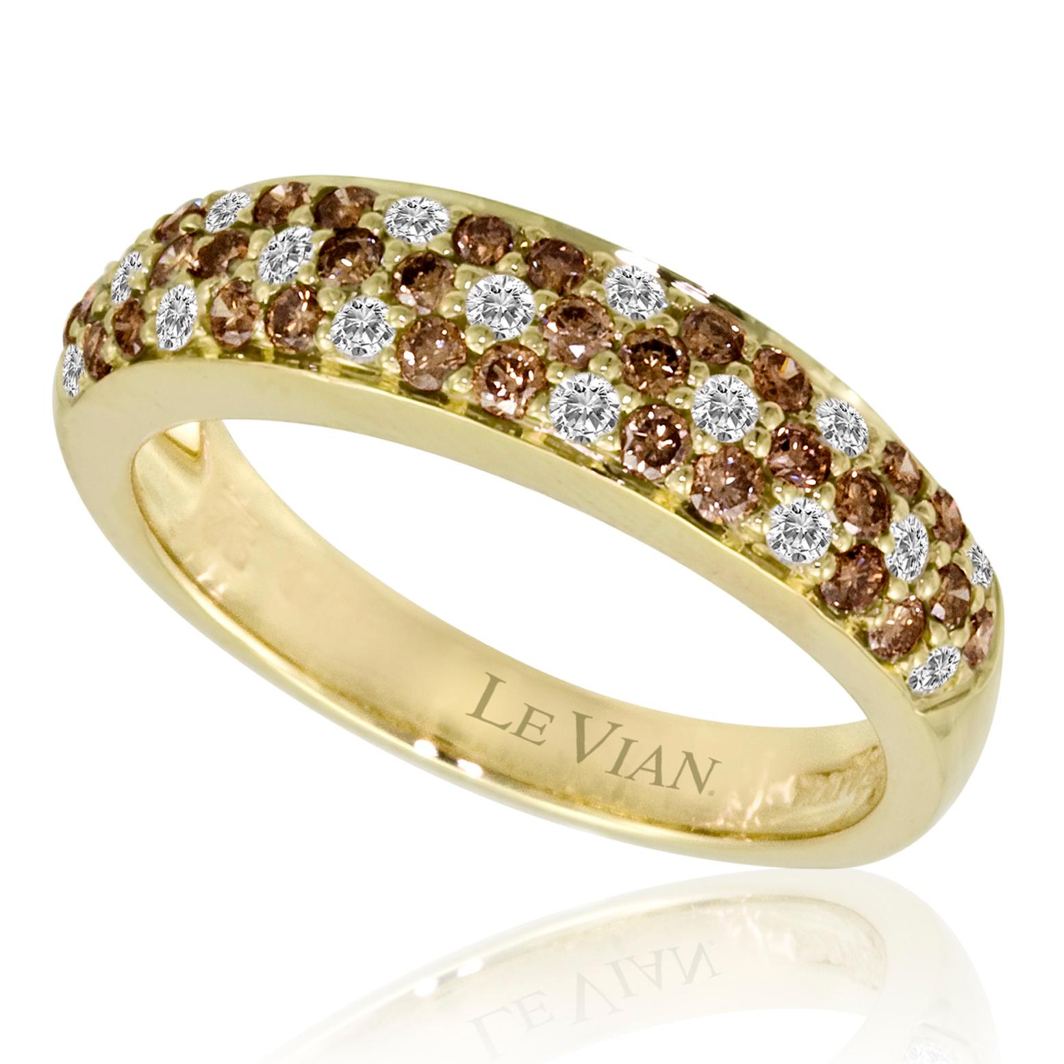 Levian Ring Green Peridot Chocolate White Diamond in 14K Yellow Gold