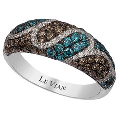 Levian Ring Blue Chocolate and White Diamonds Set in 14K White Gold