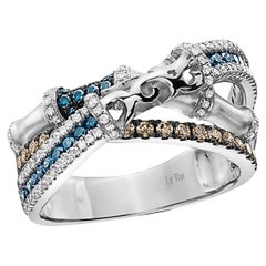 Levian Bague en or blanc 14 carats sertie de diamants bleus, de chocolat et de diamants blancs