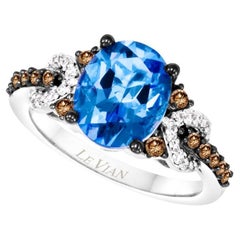 Levian Ring Blue Topaz Chocolate White Diamond in 14K White Gold 3 1 8Cts