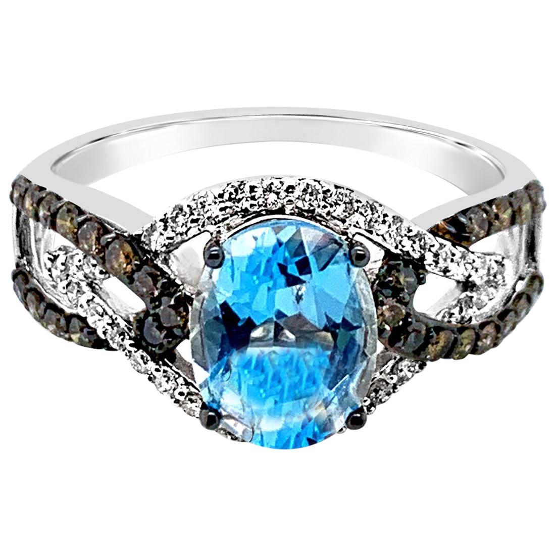 LeVian Ring Blue Topaz Vanilla Diamonds Chocolate Diamonds 14 Karat Vanilla Gold