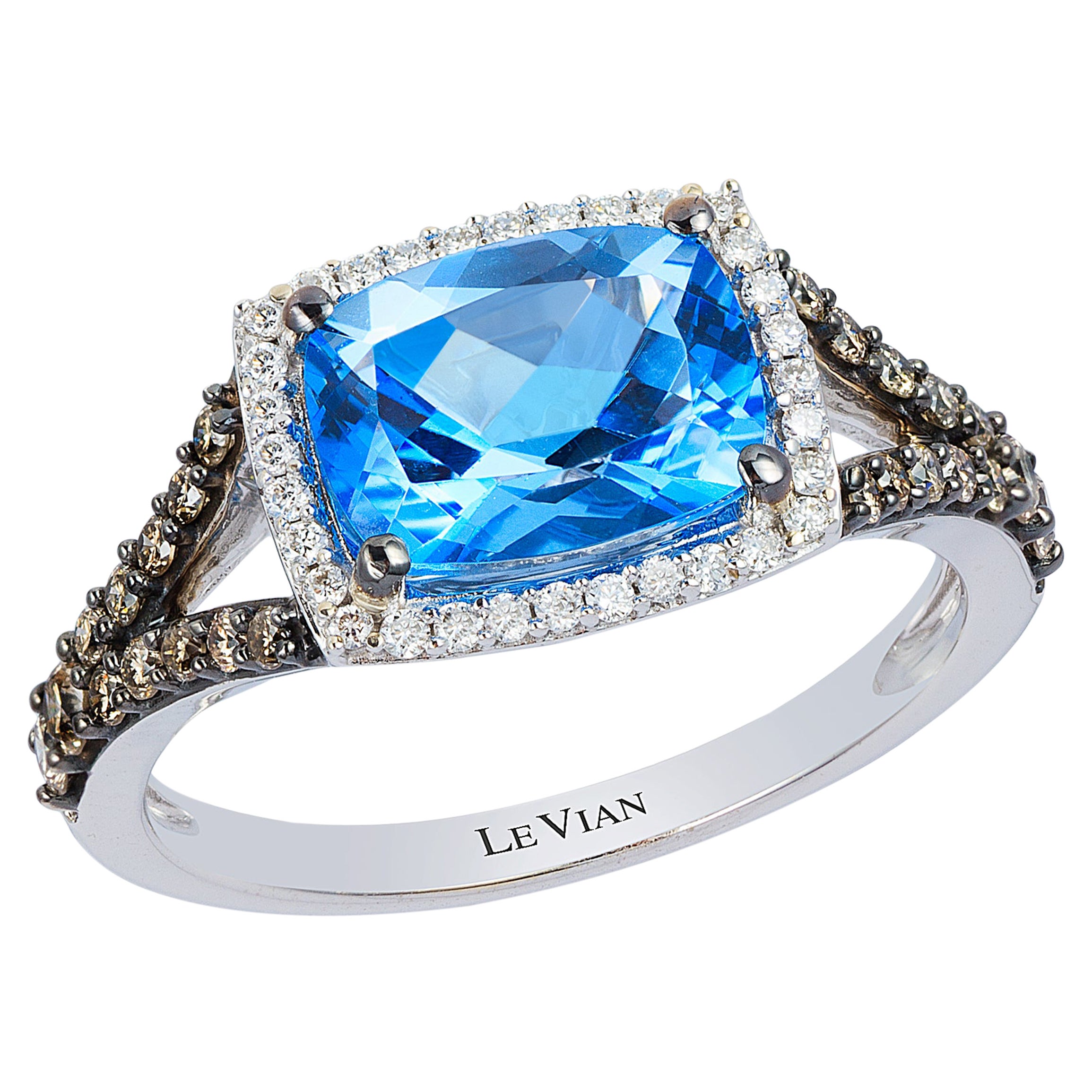 Anello LeVian Topazio blu Diamanti bianchi Diamanti al cioccolato Oro bianco 14 carati