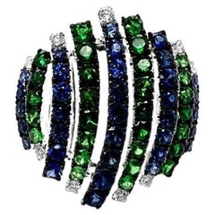 Bague Le Vian en or blanc 18 carats avec saphir bleu-vert, grenat vert et vanille et diamants