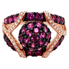 LeVian Ring Bubble Gum Pink Sapphire Vanilla Diamonds 14K Strawberry Gold