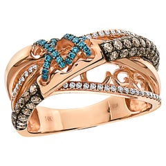 Le Vian Ring Chocolate, Blue, and White Diamonds, Set in 14K Rose Gold