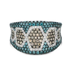 LeVian Ring Chocolate, Blue, and White Diamonds Set in 14K White Gold