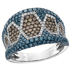 Used Levian Ring Chocolate Blue and White Diamonds Set in 14K White Gold