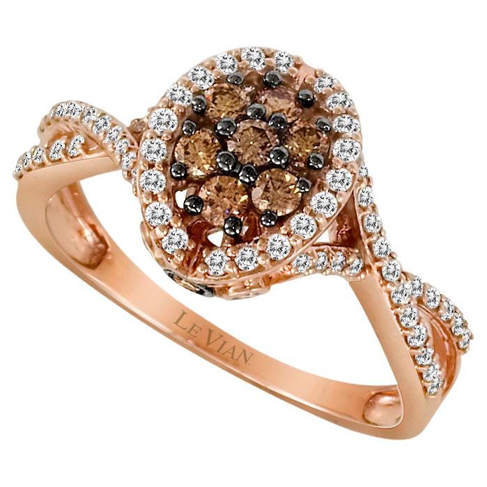 LeVian Bague cocktail diamant chocolat en or rose 14 carats 2/3 carats