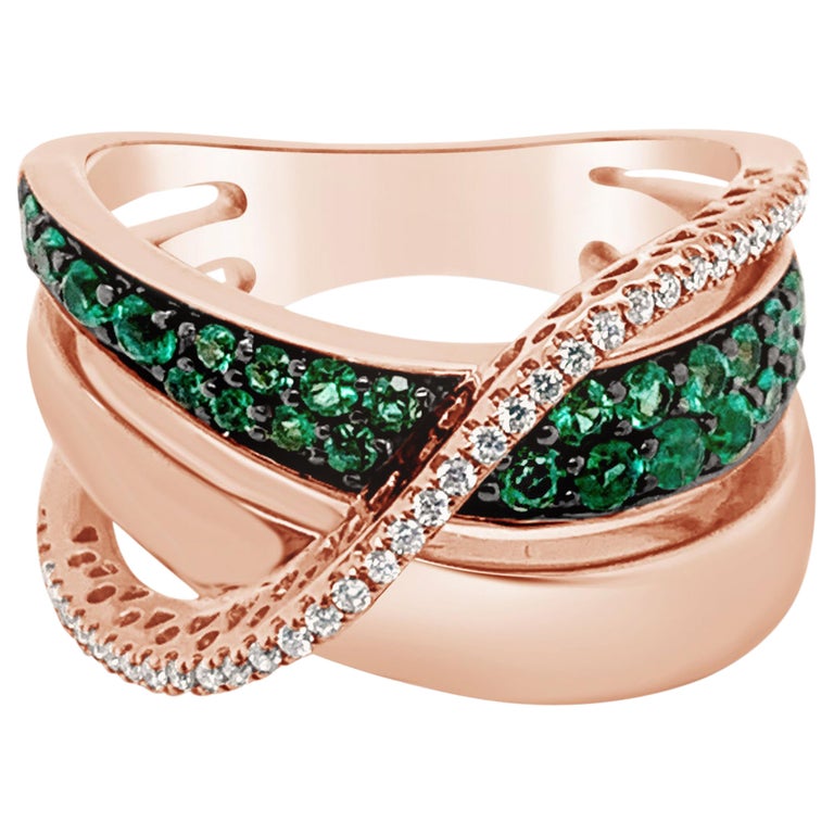 LeVian Ring Costa Smeralda Emeralds Vanilla Diamonds 14 Karat Strawberry Gold For Sale