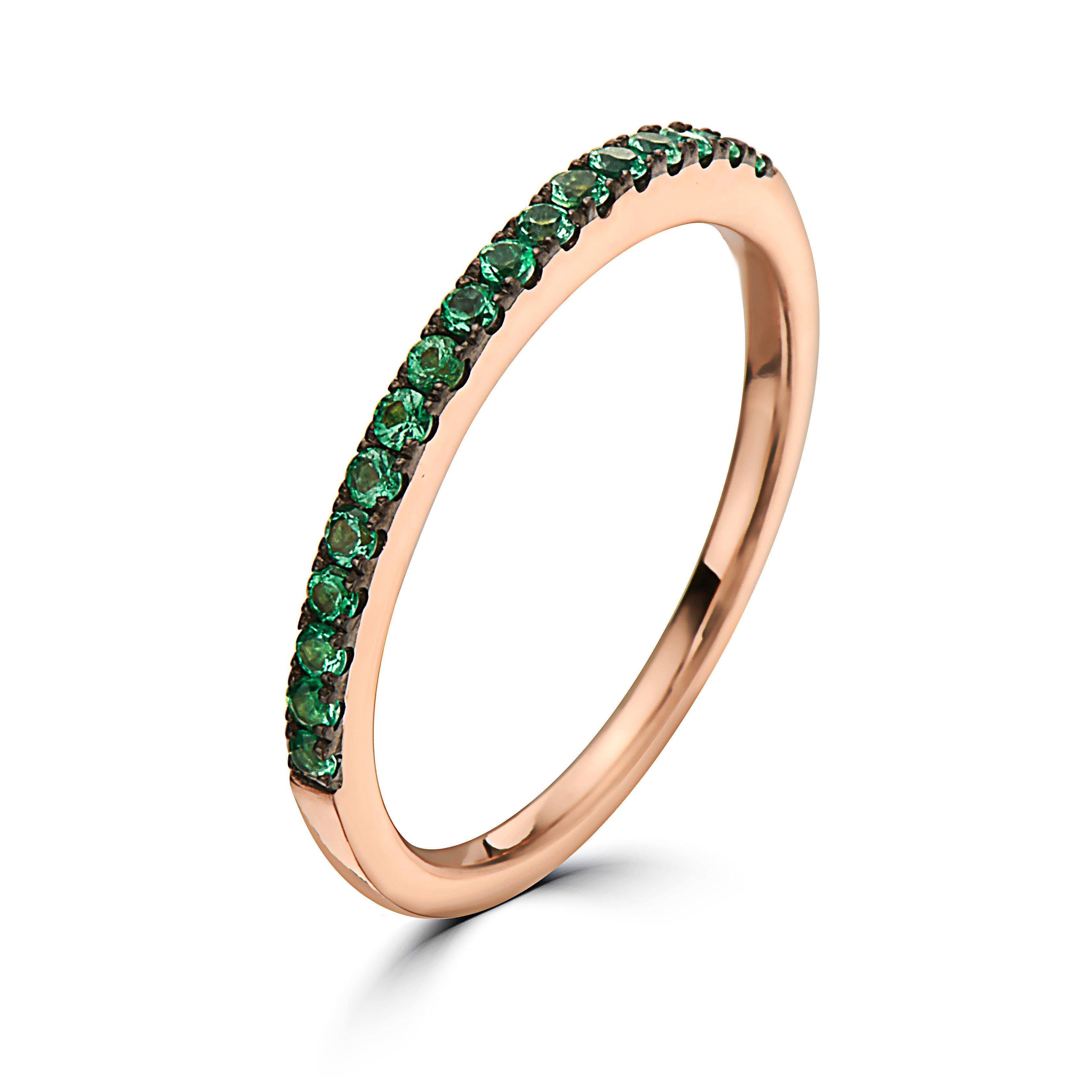 Levian Ring Featuring 1/5 Cts Natural Emeralds Band Set in 14k Rose Gold In New Condition In Great Neck, NY
